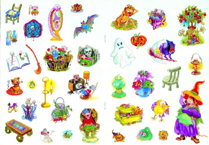 Brujas y duendes con pegatinas
